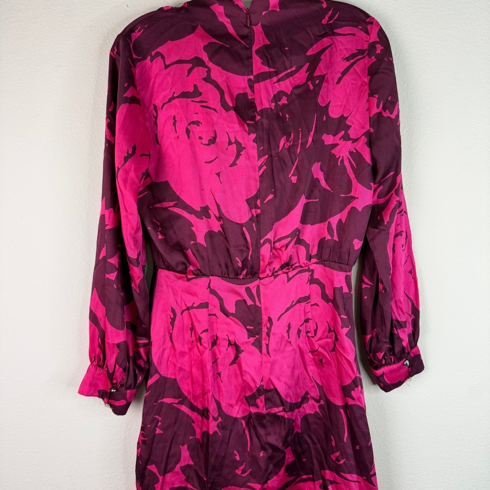 Zara Dress Womens Small Pink Floral Satin Draped Long Sleeve Mini Cocktail - Picture 5 of 6